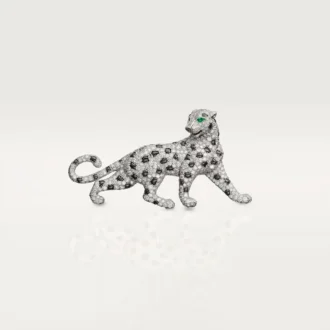 Broszka Panthere De Cartier – białe złoto, szmaragdy, onyks, diamenty – Cartier