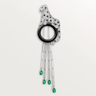 Broszka Panthere De Cartier – białe złoto, szmaragdy, onyks, diamenty – Cartier
