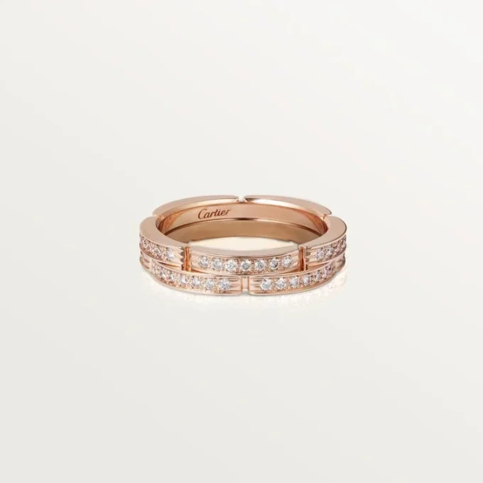 Cienka obrączka ślubna Maillon Panthere, 2 rzędy wysadzane diamentami – różowe złoto, diamenty – Cartier Cienka obrączka ślubna Maillon Panthere, 2 rzędy wysadzane diamentami – różowe złoto, diamenty – Cartier