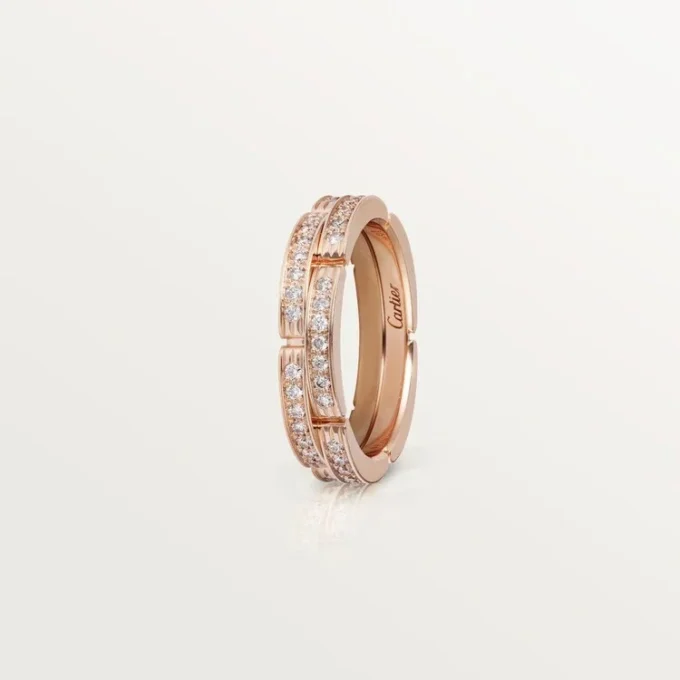 Cienka obrączka ślubna Maillon Panthere, 2 rzędy wysadzane diamentami – różowe złoto, diamenty – Cartier Cienka obrączka ślubna Maillon Panthere, 2 rzędy wysadzane diamentami – różowe złoto, diamenty – Cartier