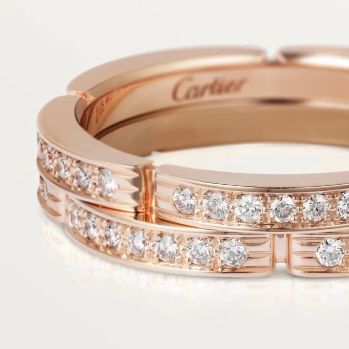 Cienka obrączka ślubna Maillon Panthere, 2 rzędy wysadzane diamentami – różowe złoto, diamenty – Cartier Cienka obrączka ślubna Maillon Panthere, 2 rzędy wysadzane diamentami – różowe złoto, diamenty – Cartier