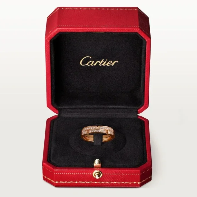 Cienka obrączka ślubna Maillon Panthere, 2 rzędy wysadzane diamentami – różowe złoto, diamenty – Cartier Cienka obrączka ślubna Maillon Panthere, 2 rzędy wysadzane diamentami – różowe złoto, diamenty – Cartier