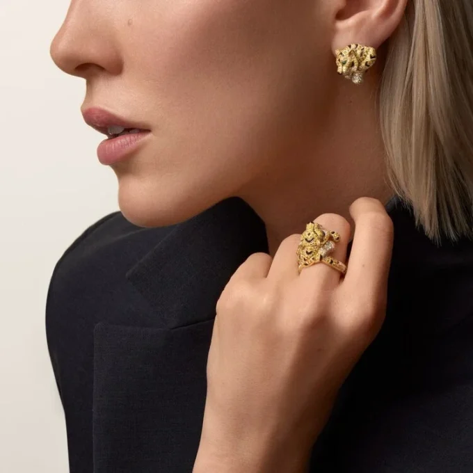 Kolczyki Faune Et Flore De Cartier, żółte, pomarańczowe i brązowe diamenty, pavé