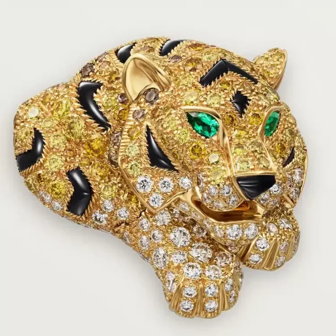 Kolczyki Faune Et Flore De Cartier, żółte, pomarańczowe i brązowe diamenty, pavé