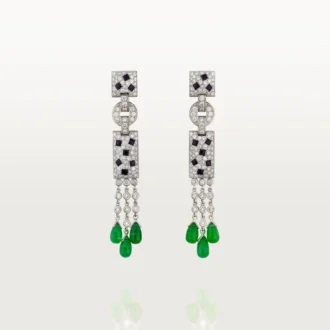 Kolczyki Panthere De Cartier – białe złoto, szmaragdy, onyks, diamenty – Cartier
