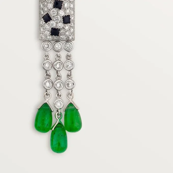 Kolczyki Panthere De Cartier – białe złoto, szmaragdy, onyks, diamenty – Cartier