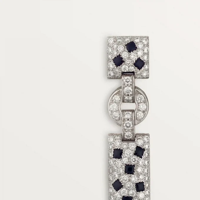 Kolczyki Panthere De Cartier – białe złoto, szmaragdy, onyks, diamenty – Cartier