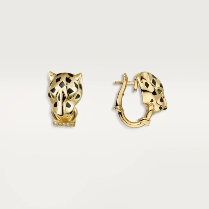 Kolczyki Panthere De Cartier – żółte złoto, lakier, diamenty, granaty tsaworytowe, onyks – Cartier