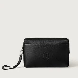 Kwadratowa torebka, Must De Cartier – czarna skóra cielęca, wykończenie palladowe – Cartier
