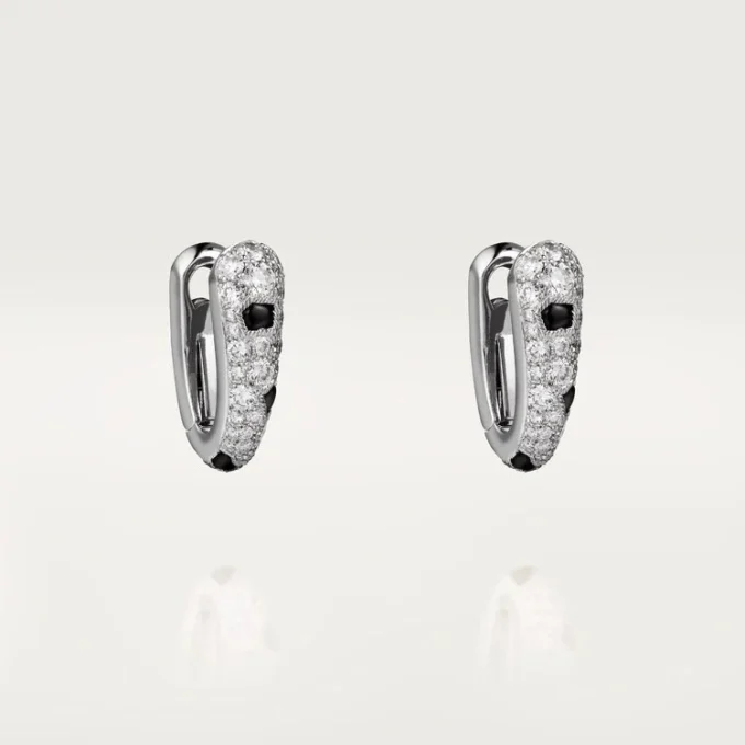 Małe kolczyki w kształcie kółek Panthere Diamond, białe złoto | Cartier Us