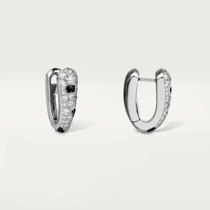 Małe kolczyki w kształcie kółek Panthere Diamond, białe złoto | Cartier Us