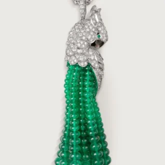 Naszyjnik Faune Et Flore De Cartier, szmaragdowe koraliki, pavé