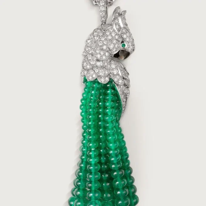 Naszyjnik Faune Et Flore De Cartier, szmaragdowe koraliki, pavé