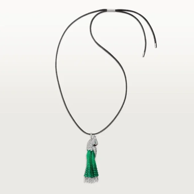 Naszyjnik Faune Et Flore De Cartier, szmaragdowe koraliki, pavé