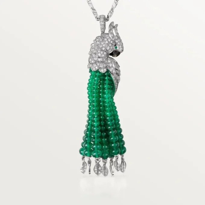 Naszyjnik Faune Et Flore De Cartier, szmaragdowe koraliki, pavé