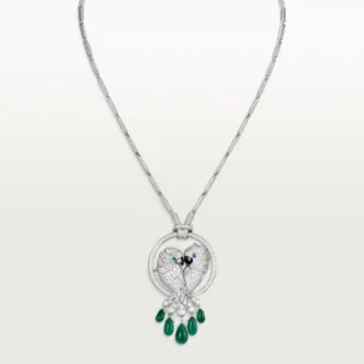 Naszyjnik Faune Et Flore De Cartier, szmaragdowe krople, wysadzany