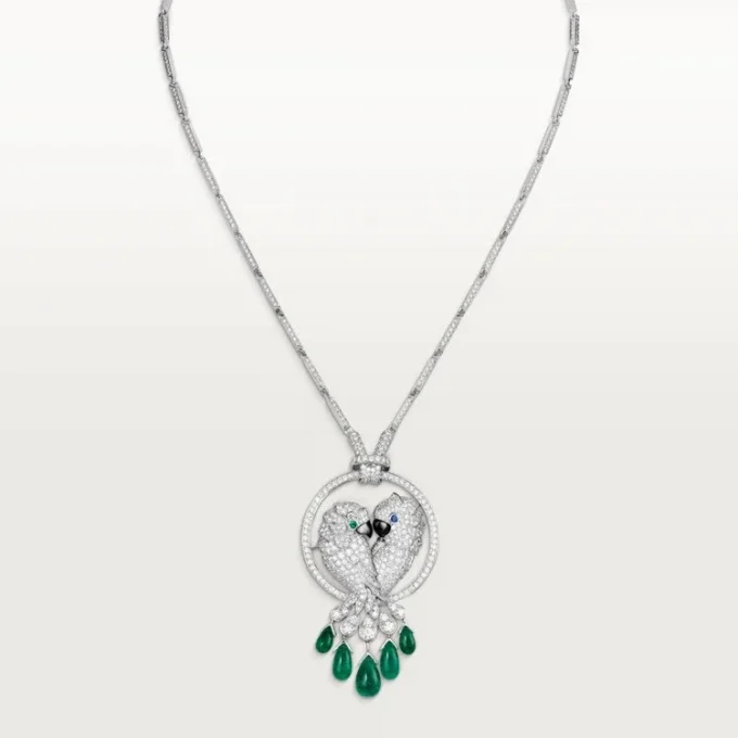 Naszyjnik Faune Et Flore De Cartier, szmaragdowe krople, wysadzany