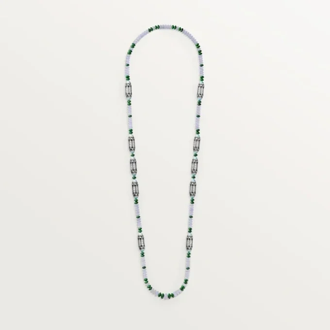 Naszyjnik z kolekcji High Jewelry – białe złoto, chalcedon, skarn, turkus, czarny lakier, diamenty – Cartier