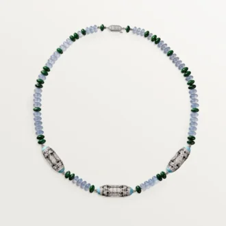 Naszyjnik z kolekcji High Jewelry – białe złoto, chalcedon, skarn, turkus, czarny lakier, diamenty – Cartier