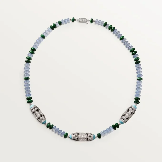 Naszyjnik z kolekcji High Jewelry – białe złoto, chalcedon, skarn, turkus, czarny lakier, diamenty – Cartier