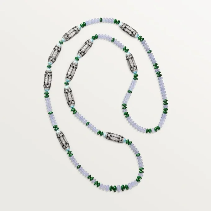 Naszyjnik z kolekcji High Jewelry – białe złoto, chalcedon, skarn, turkus, czarny lakier, diamenty – Cartier