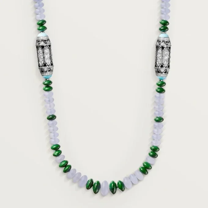 Naszyjnik z kolekcji High Jewelry – białe złoto, chalcedon, skarn, turkus, czarny lakier, diamenty – Cartier