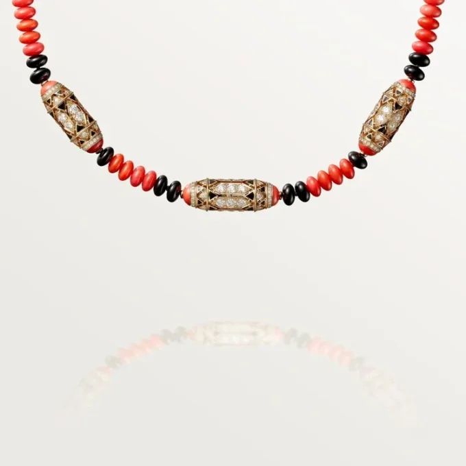 Naszyjnik z kolekcji High Jewelry – różowe złoto, koral, onyks, czarny lakier, diamenty – Cartier