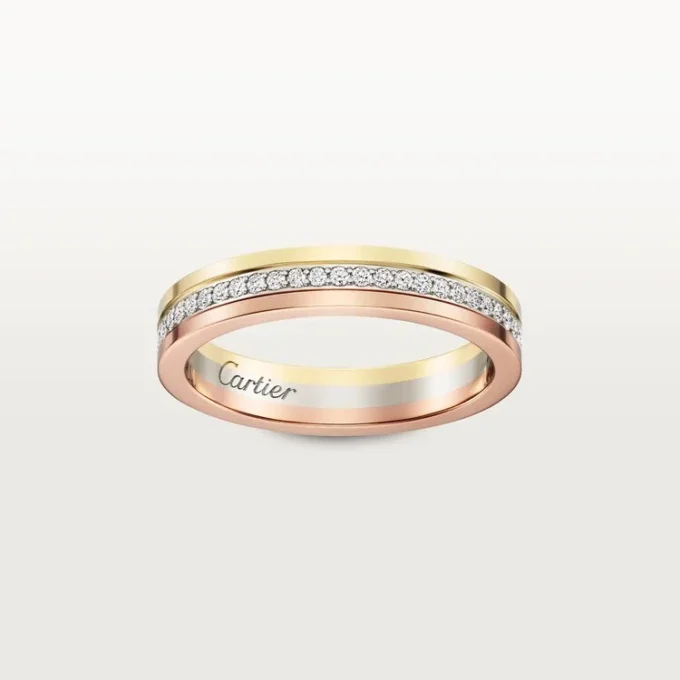 Obrączka ślubna Trinity – białe złoto, żółte złoto, różowe złoto, diamenty – Cartier