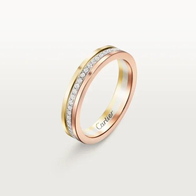 Obrączka ślubna Trinity – białe złoto, żółte złoto, różowe złoto, diamenty – Cartier