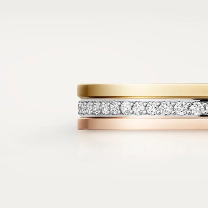 Obrączka ślubna Trinity – białe złoto, żółte złoto, różowe złoto, diamenty – Cartier