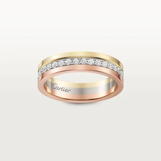 Obrączka ślubna Vendome Louis Cartier, szerokość 4,8 mm, wysadzana