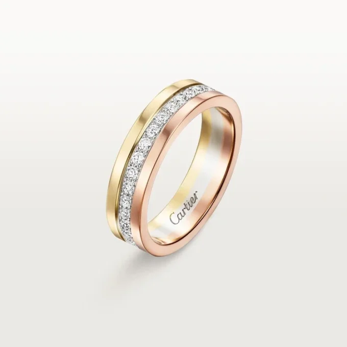 Obrączka ślubna Vendome Louis Cartier, szerokość 4,8 mm, wysadzana