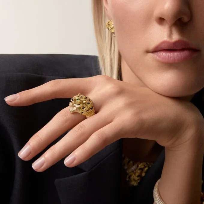 Pierścionek Faune Et Flore De Cartier, żółte, pomarańczowe i brązowe diamenty, pavé