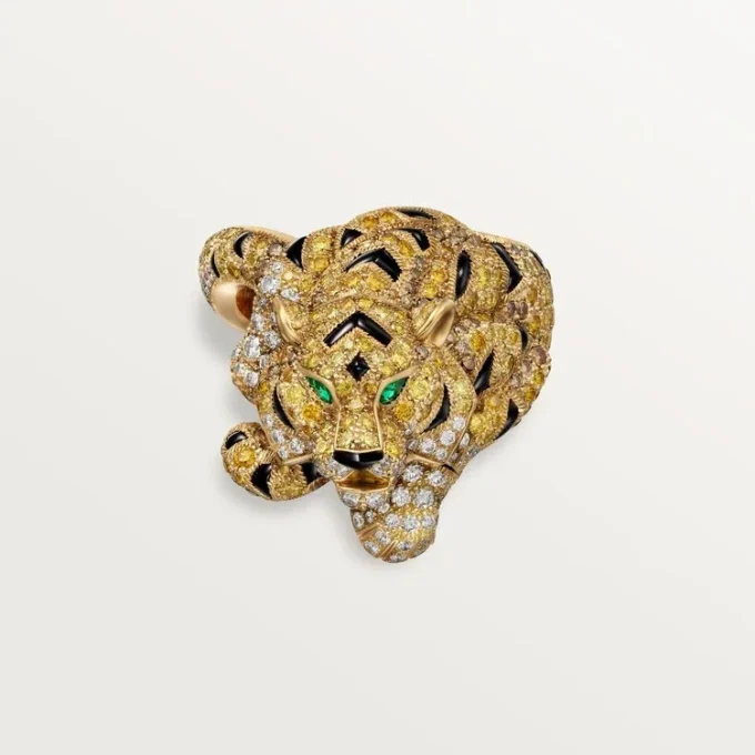 Pierścionek Faune Et Flore De Cartier, żółte, pomarańczowe i brązowe diamenty, pavé