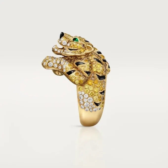 Pierścionek Faune Et Flore De Cartier, żółte, pomarańczowe i brązowe diamenty, pavé