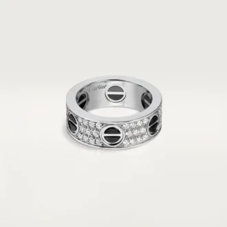 Pierścionek Love z diamentami, ceramika – białe złoto, ceramika, diamenty – Cartier