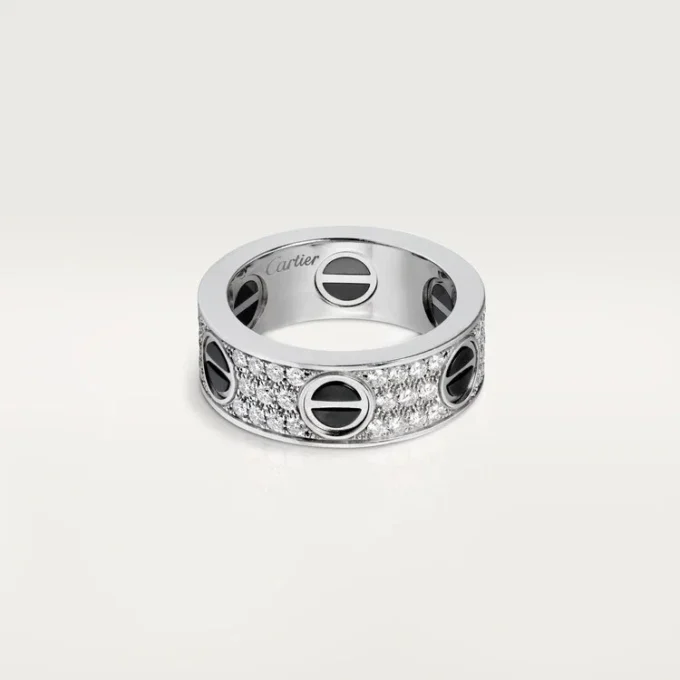 Pierścionek Love z diamentami, ceramika – białe złoto, ceramika, diamenty – Cartier