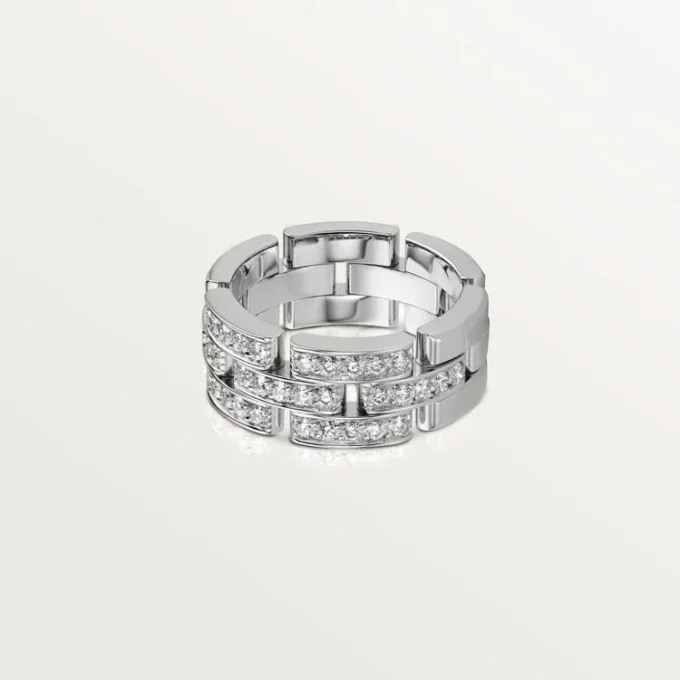Pierścionek Maillon Panthere, 3 rzędy wysadzane diamentami – białe złoto, diamenty – Cartier