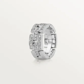 Pierścionek Maillon Panthere, 3 rzędy wysadzane diamentami – białe złoto, diamenty – Cartier
