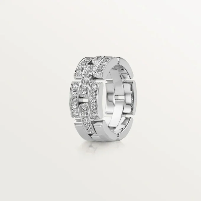 Pierścionek Maillon Panthere, 3 rzędy wysadzane diamentami – białe złoto, diamenty – Cartier