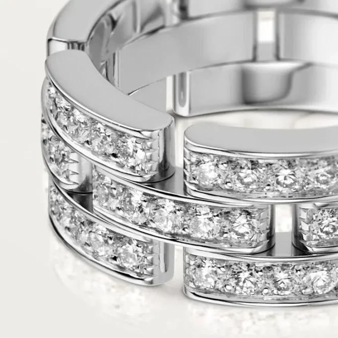Pierścionek Maillon Panthere, 3 rzędy wysadzane diamentami – białe złoto, diamenty – Cartier