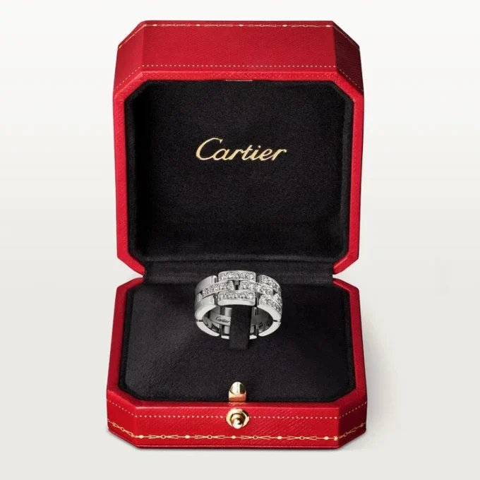 Pierścionek Maillon Panthere, 3 rzędy wysadzane diamentami – białe złoto, diamenty – Cartier