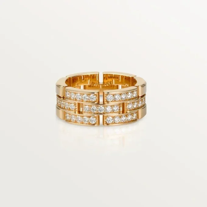 Pierścionek Maillon Panthere, 3 rzędy wysadzane diamentami – różowe złoto, diamenty – Cartier