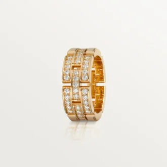 Pierścionek Maillon Panthere, 3 rzędy wysadzane diamentami – różowe złoto, diamenty – Cartier