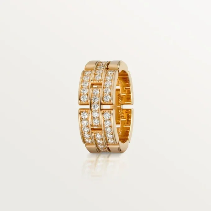 Pierścionek Maillon Panthere, 3 rzędy wysadzane diamentami – różowe złoto, diamenty – Cartier