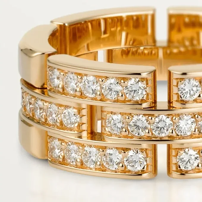 Pierścionek Maillon Panthere, 3 rzędy wysadzane diamentami – różowe złoto, diamenty – Cartier