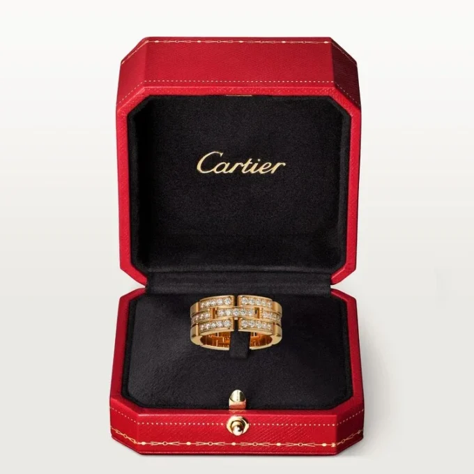 Pierścionek Maillon Panthere, 3 rzędy wysadzane diamentami – różowe złoto, diamenty – Cartier
