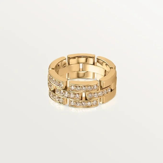 Pierścionek Maillon Panthere, 3 rzędy z półpavé diamentów – żółte złoto, diamenty – Cartier