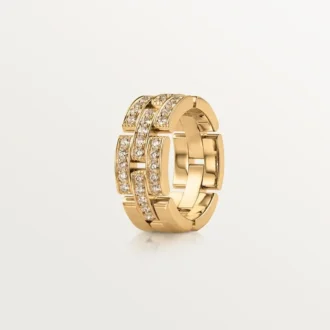 Pierścionek Maillon Panthere, 3 rzędy z półpavé diamentów – żółte złoto, diamenty – Cartier