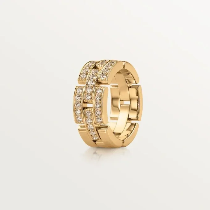 Pierścionek Maillon Panthere, 3 rzędy z półpavé diamentów – żółte złoto, diamenty – Cartier